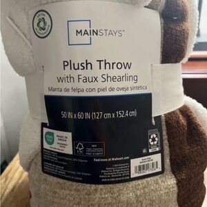 Printed Velvet Plush &  Faux Shearling Soft Throw Blanket,, Brown Stripe 50x60